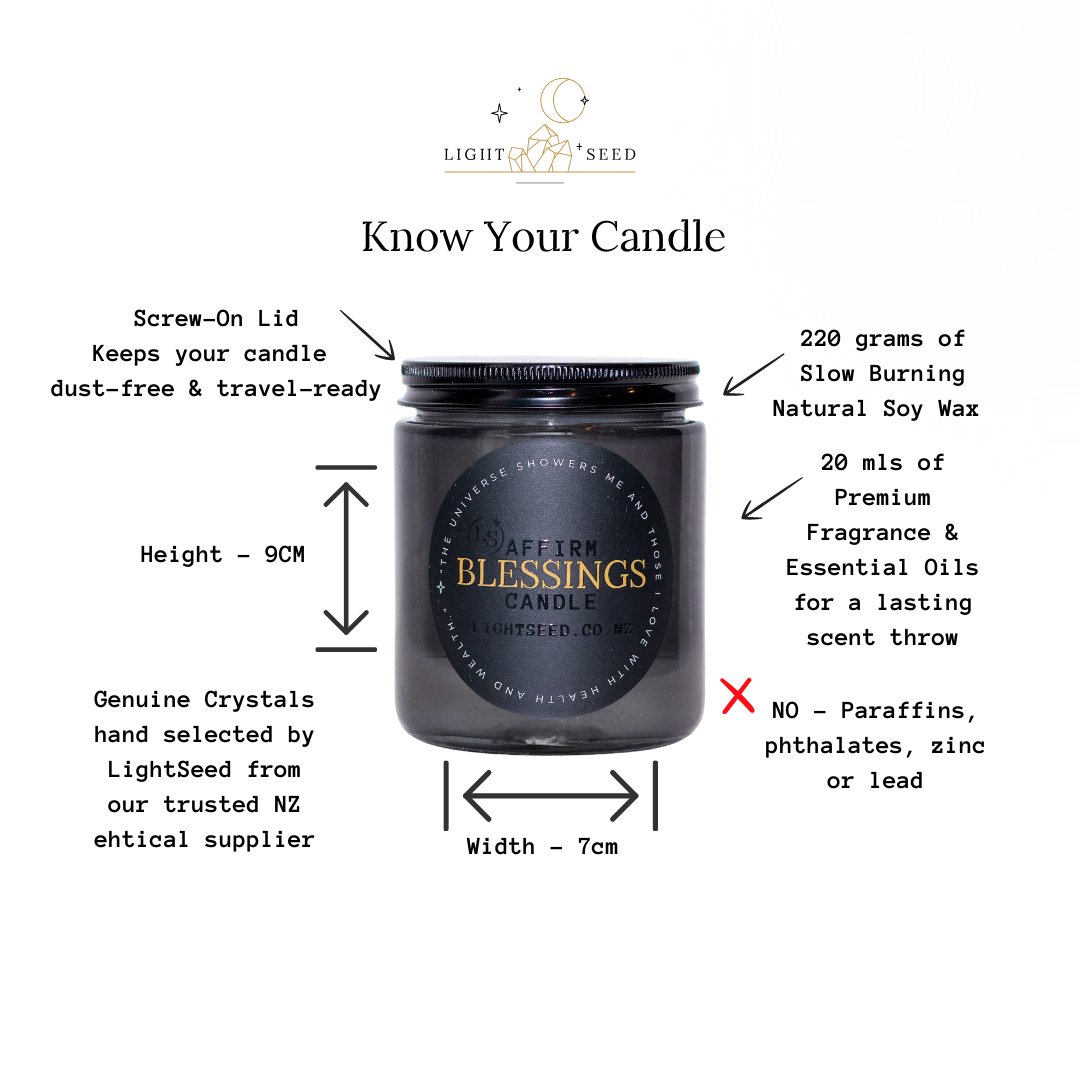 BLESSINGS Jar of Light  Crystal Infused Soy Candle
