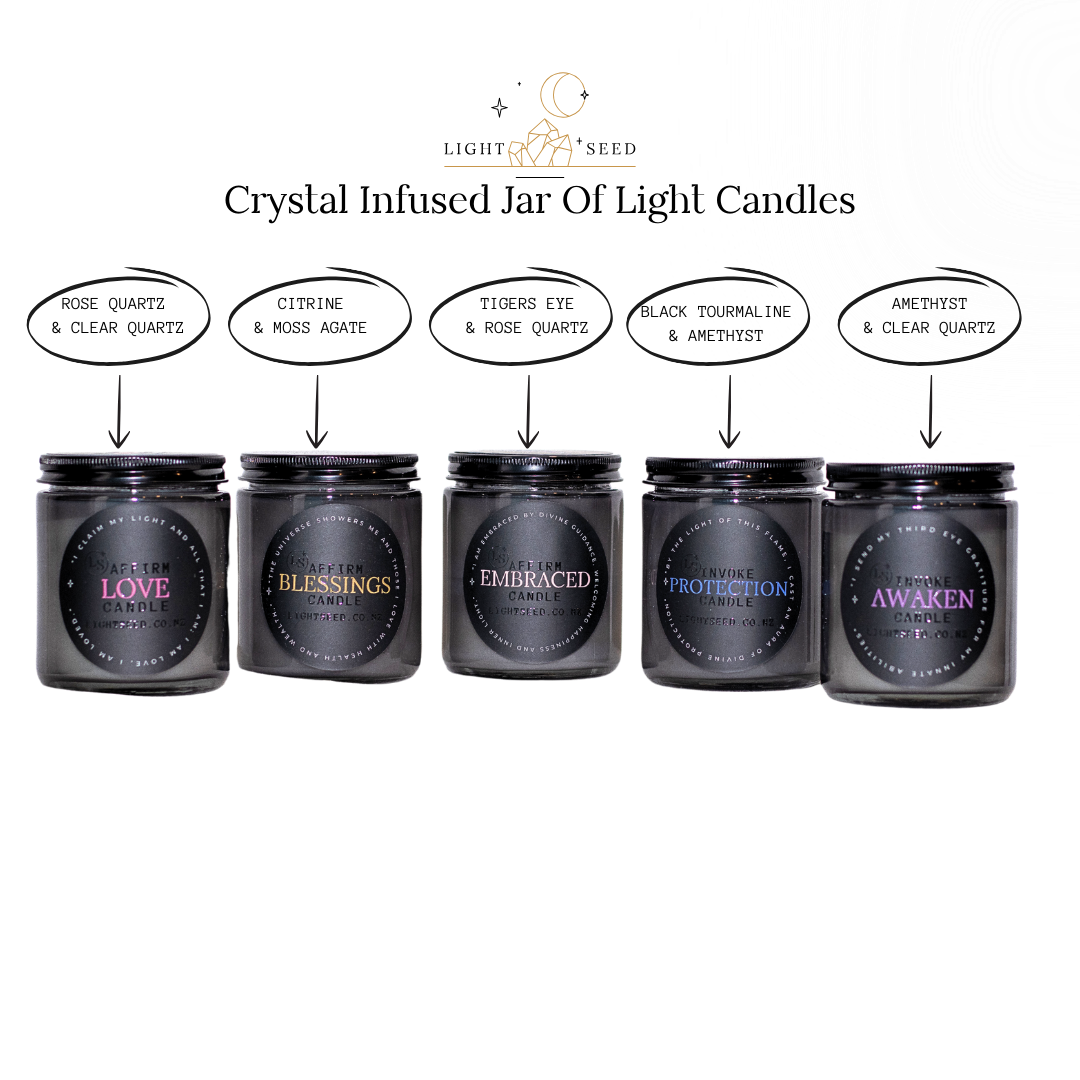 PROTECTION Crystal Infused Jar of Light Candle