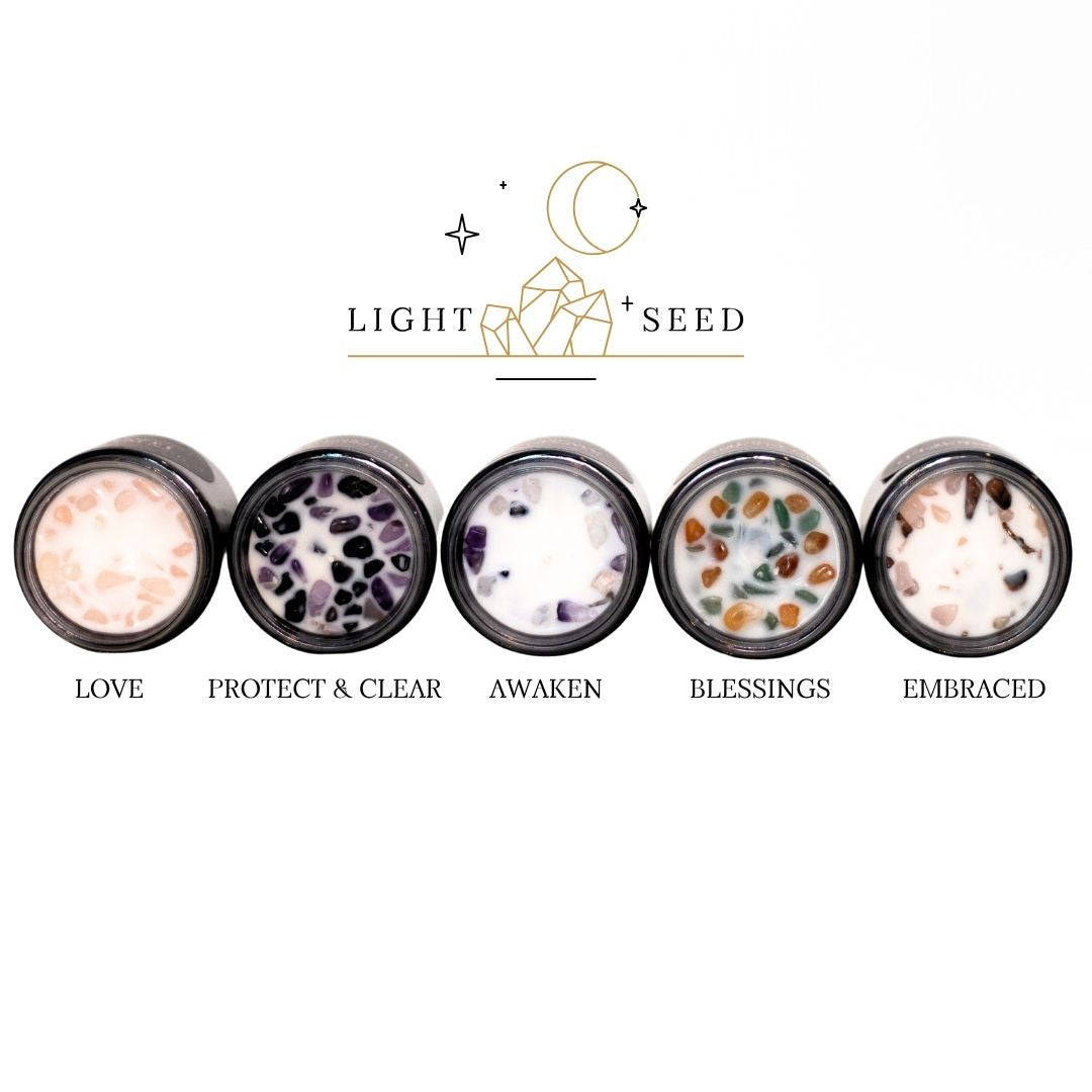 PROTECTION Crystal Infused Jar of Light Candle