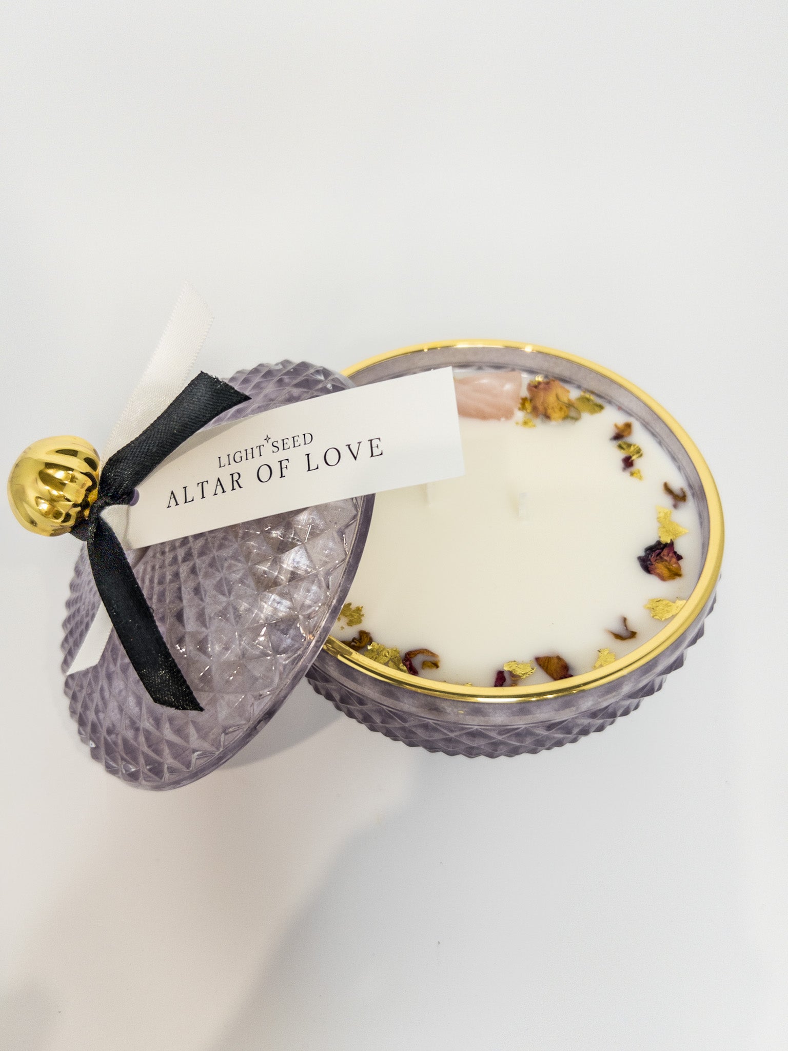 ALTAR OF LOVE Candle - Amethyst & Rose Quartz Crystals with Love Ritual Blessing
