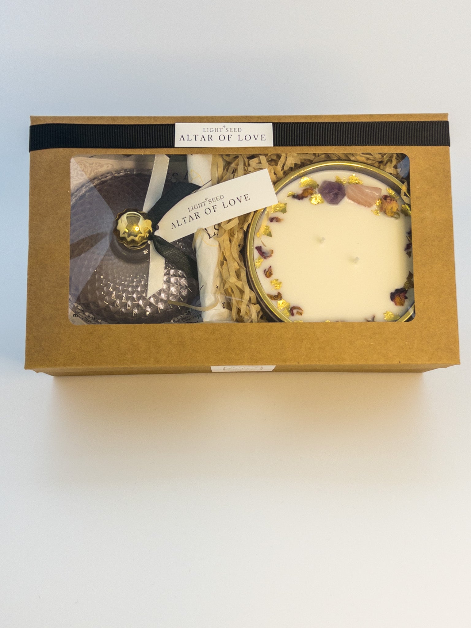 ALTAR OF LOVE Candle - Amethyst & Rose Quartz Crystals with Love Ritual Blessing