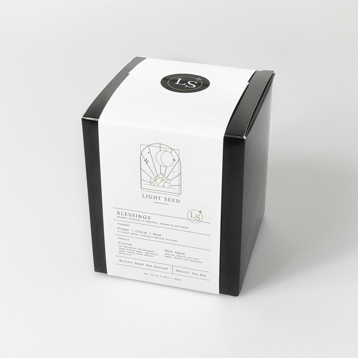 Buy Blessings Candle with Citrine and Moss Agate Crystals NZ