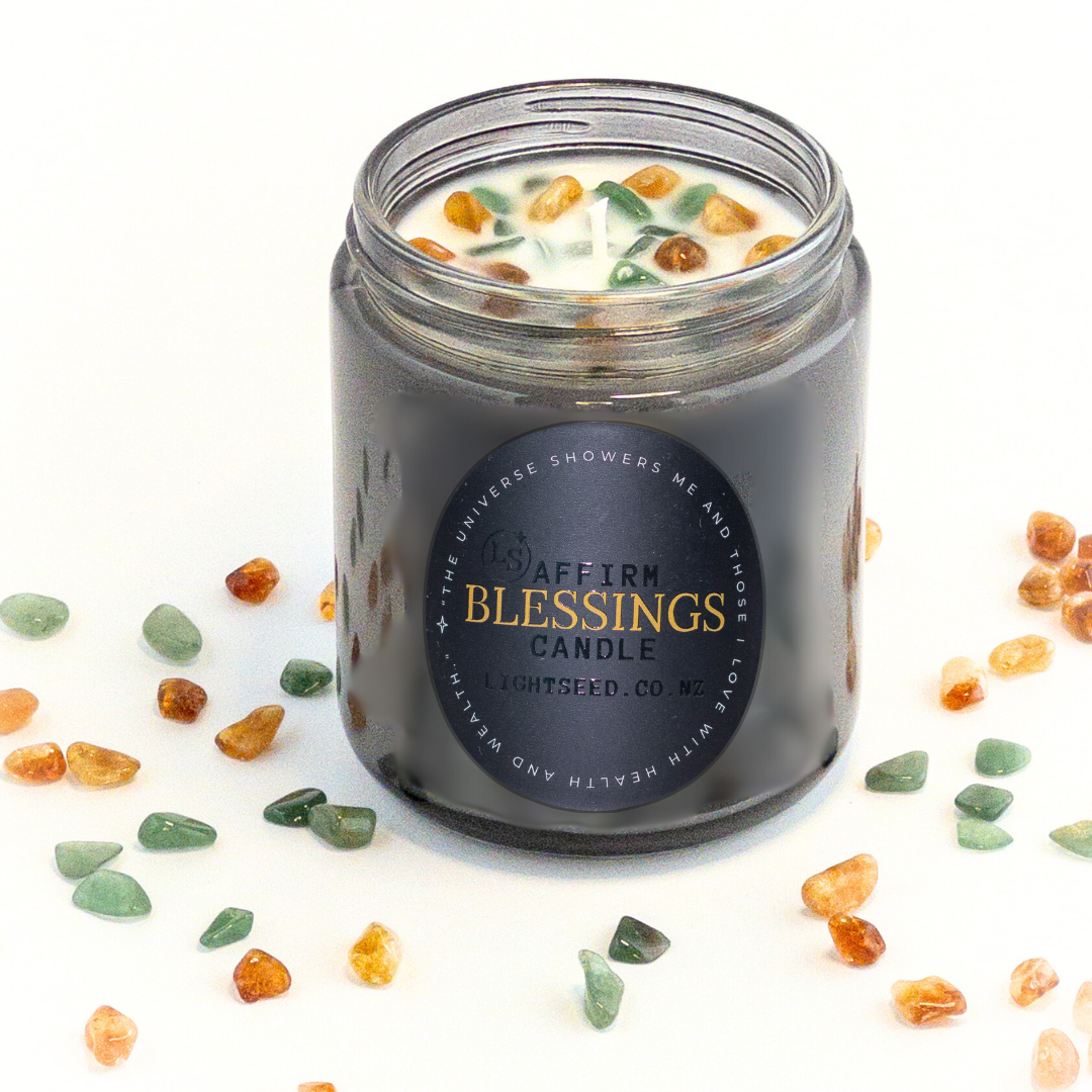 BLESSINGS Jar of Light  Crystal Infused Soy Candle