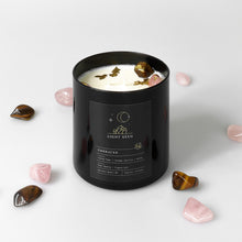 Load image into Gallery viewer, Embraced Candle with Rose Quartz and Tiger&#39;s Eye Crystals - Buy Crystal Candles NZ

